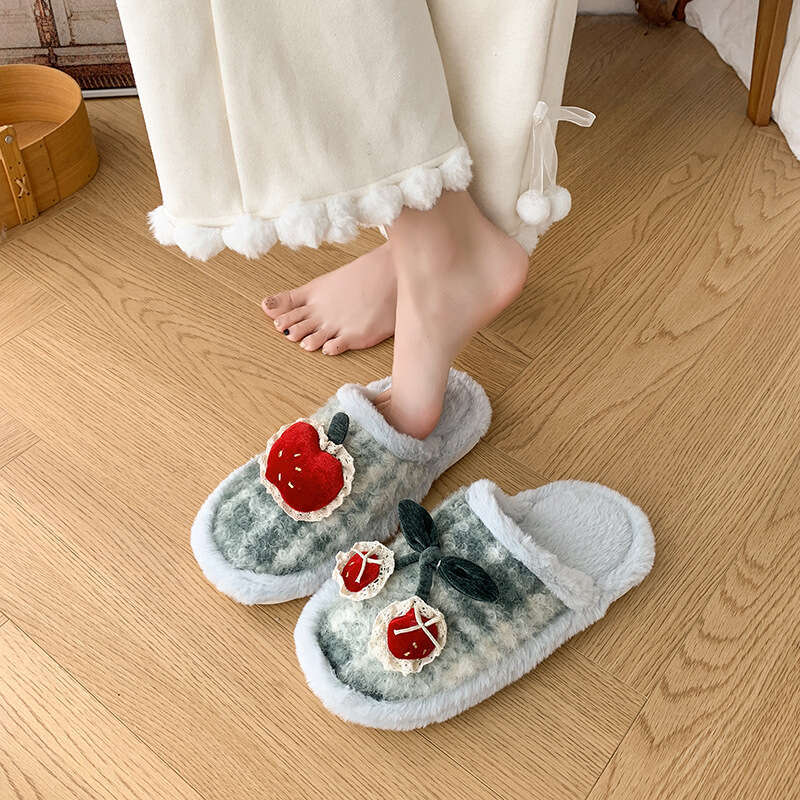 Buy 1 Get 1- Cute Little Cherry Plush for Women Winter Dirt-Resistan Comfortable Soft Sole Fleece-Lined, Non-Slip Cotton Slippers