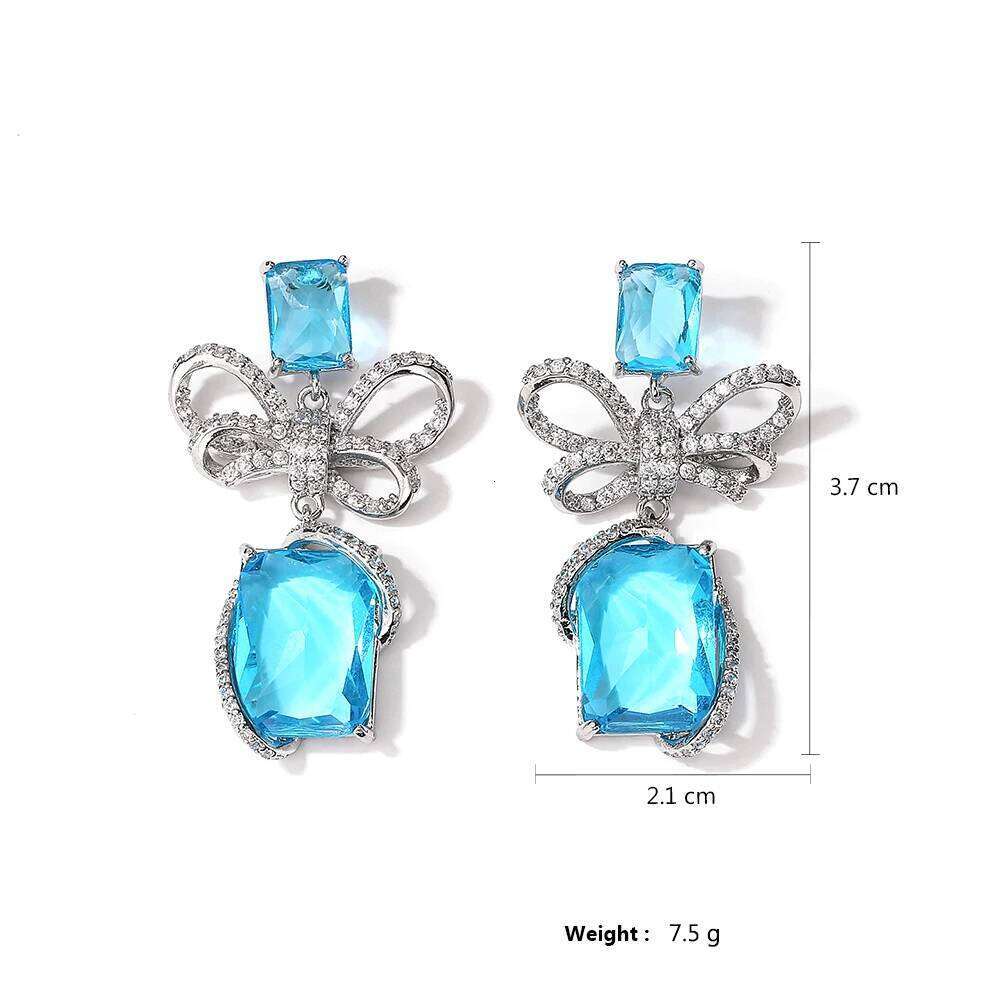 ZAKOL Exquisite Handmade Inlaid Zircon Bow Butterfly Dangle Earrings for Women Big Pink Blue Crystal CZ Wedding Party Jewelry