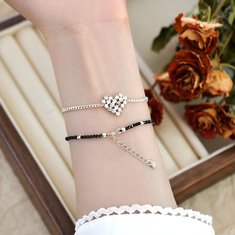 ASHIQI Black Spinel Woven Bracelet 925 Sterling Silver Jewelry for Womens 251223