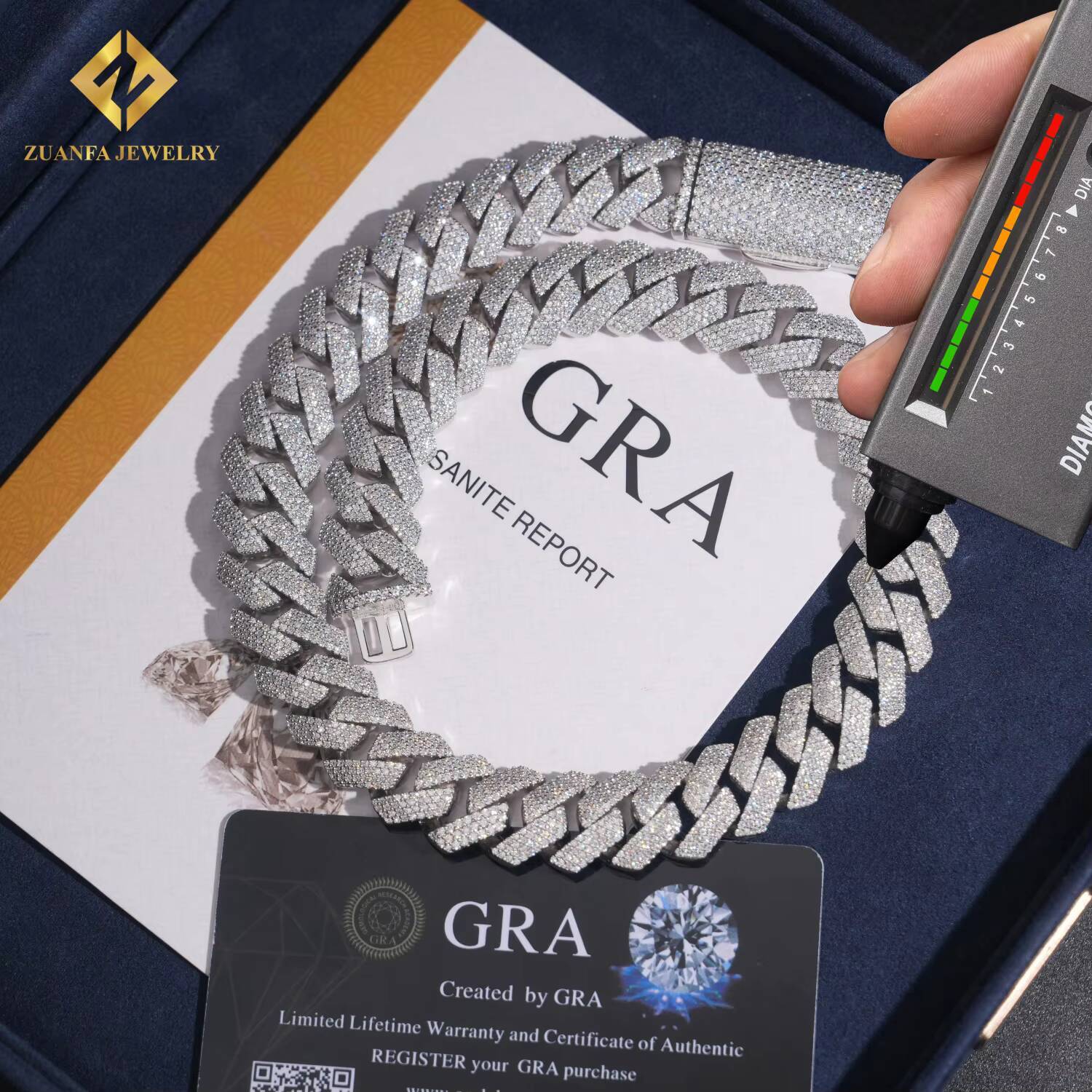 Luxury VVS 15mm Miami Hip Hop Fine Jewelry Lab Moissanite Diamond Men Necklace Cuban Link Chain