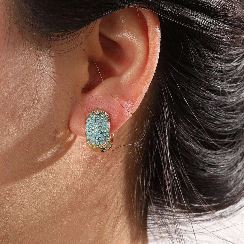 ZAKOL New Niche Chunky Turquoise Square Hoop Earrings for Women Shiny Zirconia Ear Buckle Luxury Party Wedding Jewelry