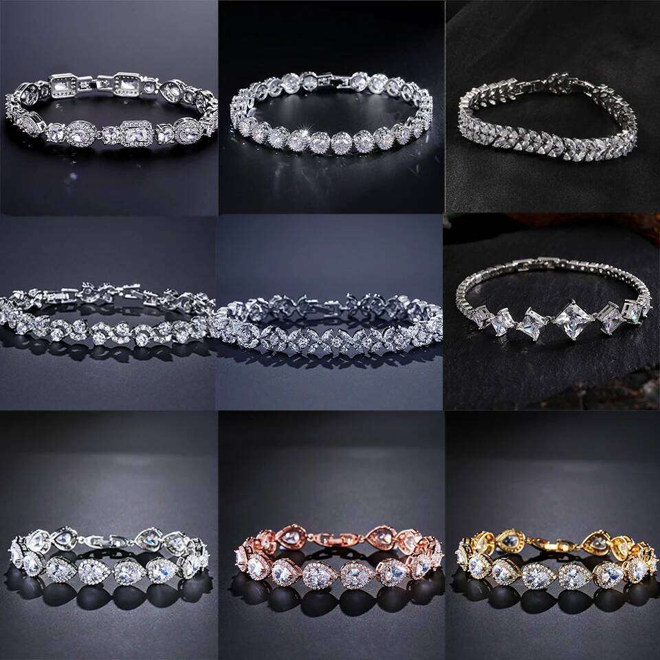 ZAKOL Luxury Geometric Water Drop Zirconia Bracelets for Elegant Women Full Crystal Charm Bracelet Bridal Wedding Jewelry