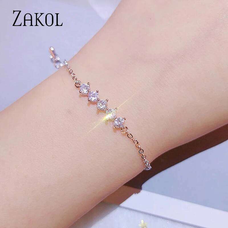 ZAKOL Simple Round Cubic Zirconia Tennis Bracelets for Women Fashion Sliver Color Chain Charm Bracelet Party Jewelry BP2043