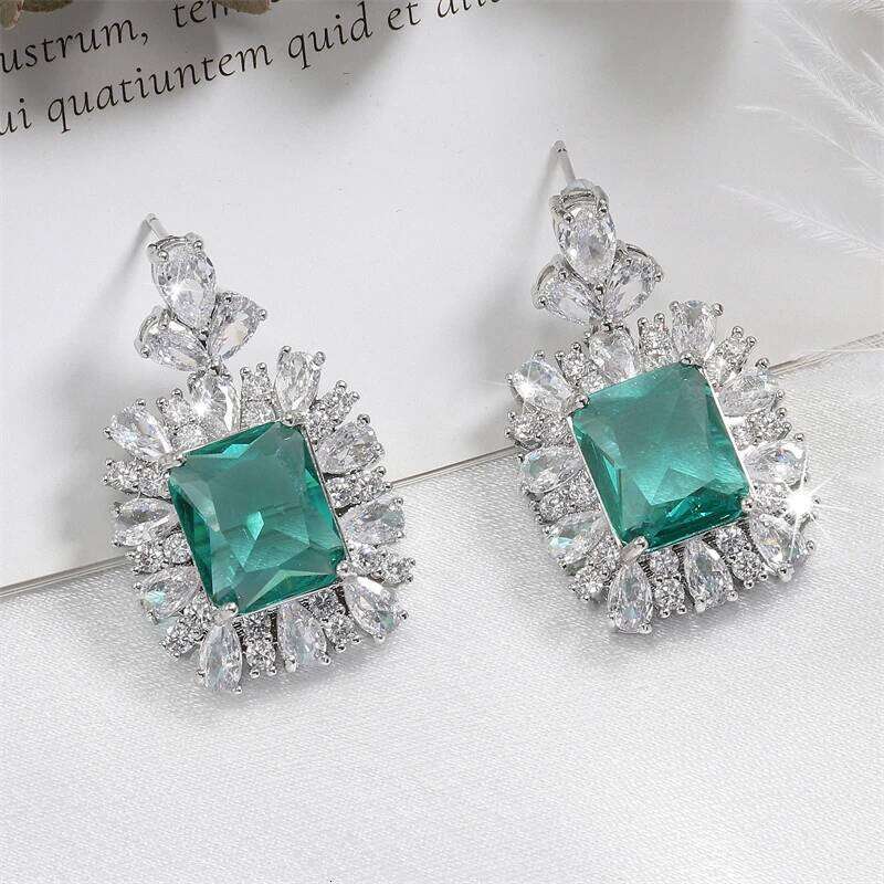 ZAKOL Luxury Green Shiny AAA Zircon Drop Earrings for Women Gorgeous Dubai Earring Party Jewelry