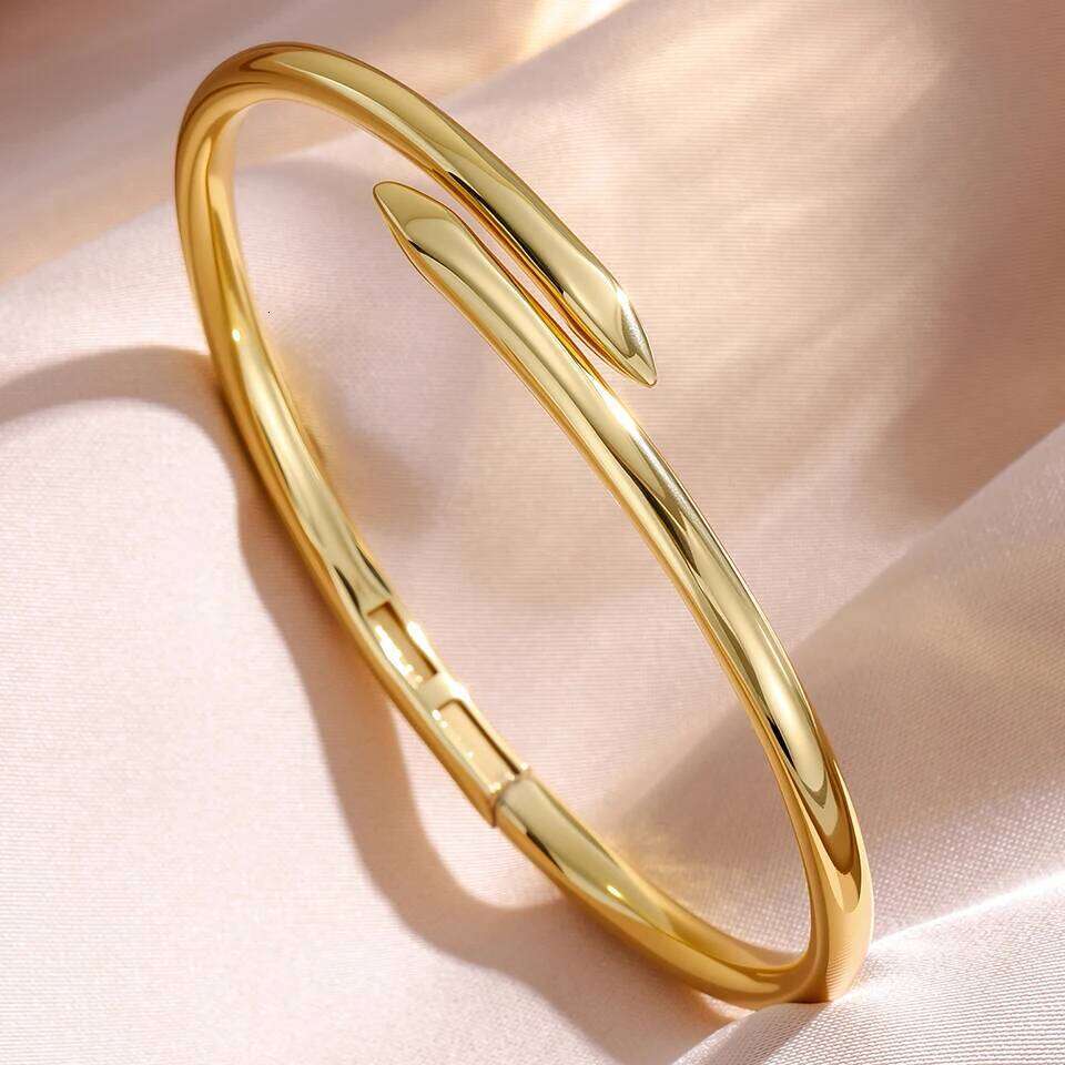ZAKOL 1Pcs Minimalist Fashion Solid Metal Nail Bracelet for Women Men Copper Plating 18K Gold Color Jewelry Gift