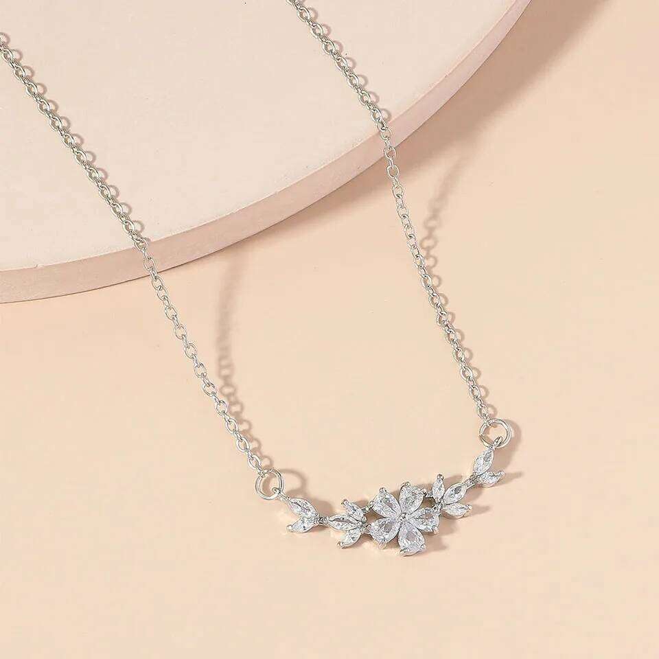 ZAKOL AAA Cubic Zirconia Flower Pendant Necklace for Women Fashion Gold Color Charm Choker Bridal Wedding Party Jewelry
