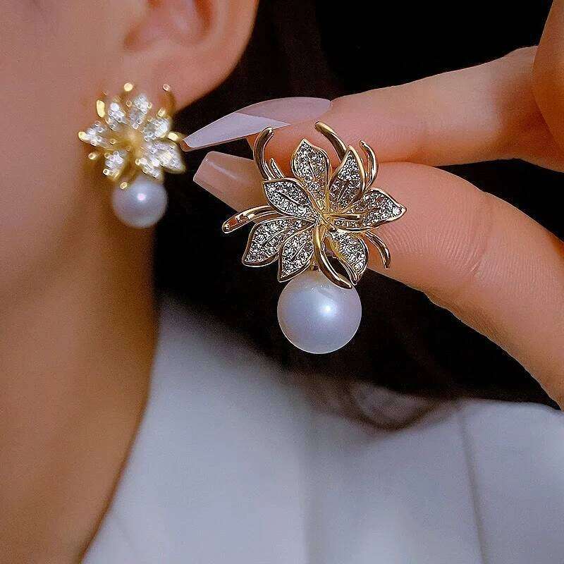 ZAKOL Gorgeous Flower Imitation Pearl Earrings for Women Luxury Inlaid Sparkling Zircon CZ Wedding Jewelry Wholesale