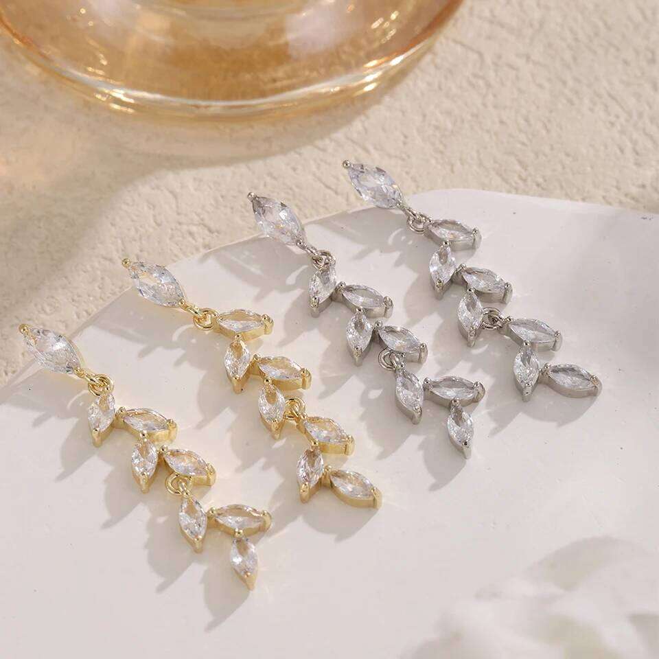 ZAKOL New Arrival Full Micro-set Cubic Zirconia Leaf Earring for Women Luxury Shiny CZ Bridal Wedding Jewelry