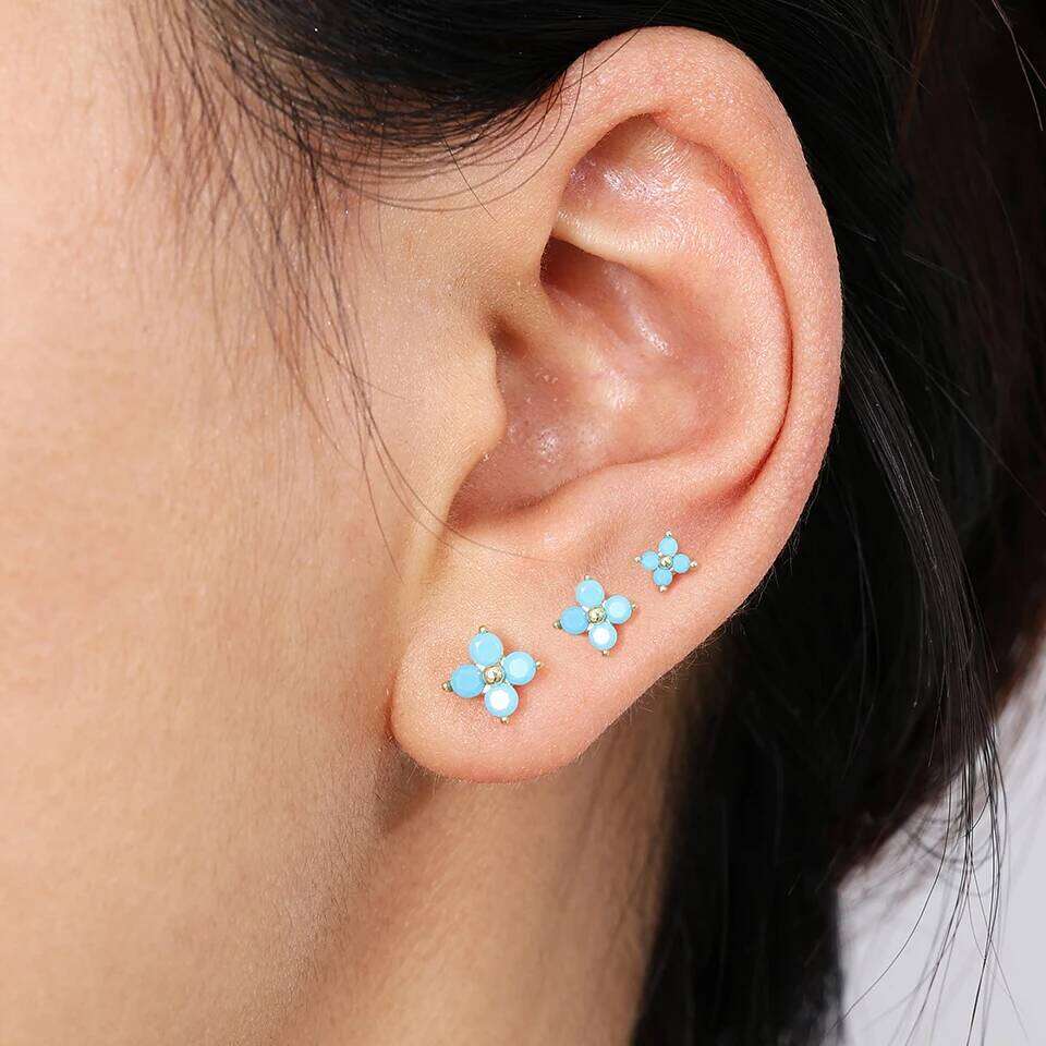 ZAKOL New Blue Turquoise Chunky U-shaped Hoop Earring for Women Flower Ear Accessories Fashion Cute Party Jewelry Gifts