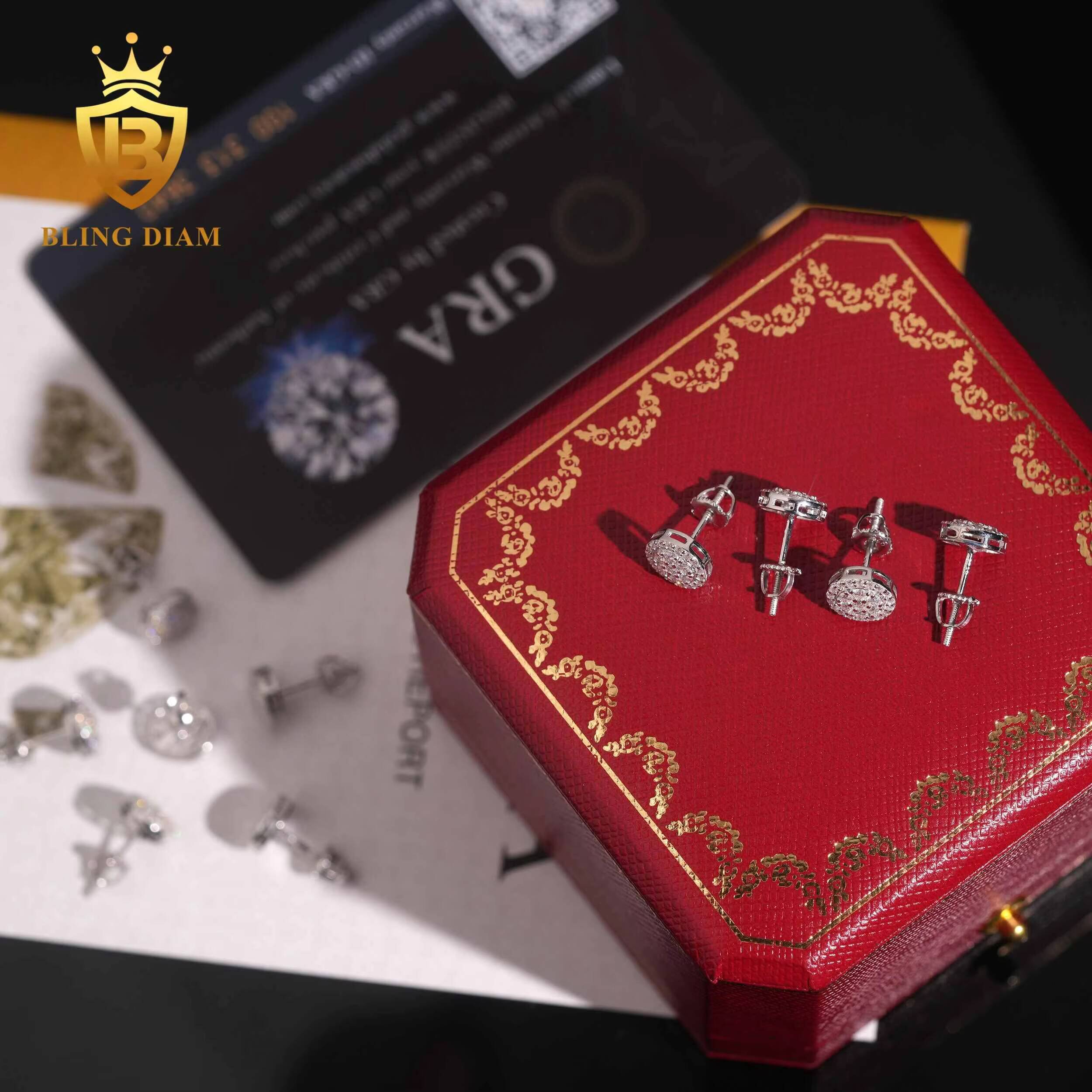 Wholesale Price 925 Sterling Silver Vvs Moissanite Earrings Stud Gra Certified for Trendy Fine Jewelry Men Women