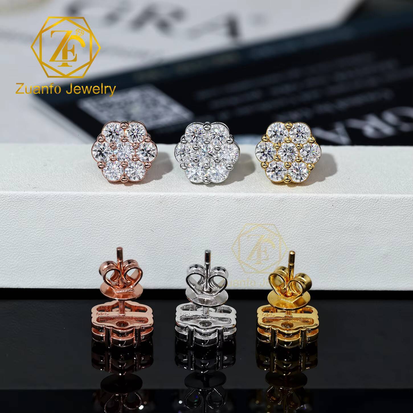 GRA Pass Diamond Tester Round Diamond 925 Silver Cluster 6mm 9mm Iced Out VVS Moissanite Jewelry Hip Hop Stud Earrings