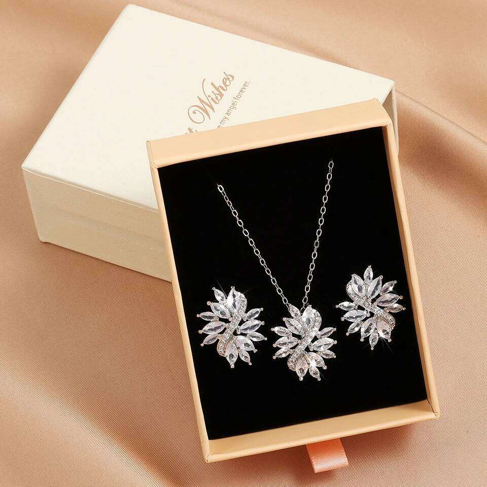ZAKOL Luxury Buling Clear AAA Zircon Earring Necklaces Boxs 3 Pcs Set for Women Exquisite Jewelry Gifts With Gift Box
