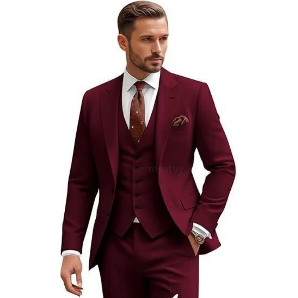 Elegant Full set Wedding Suit for Men 3 PieceJacketPantsVestFormal Groom Tuxedos for Prom Party Male Suits Casual Mens Suit 251217