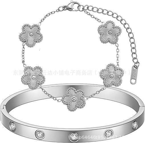 Luxury Brand Designer Jewelry Hot Sale Titanium Steel Five-Leaf Flower Bracelet Oval Inlaid Diamond Bangle 18K Gold High-Grade Non-Fading Bracelet Who