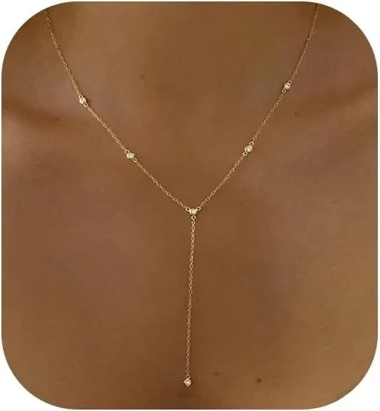 Gold Plated CZ Lariat Necklace for Women Boho Fashion Jewelry Women Silver Plated Necklace for Women Dainty Gold Necklaces 251223