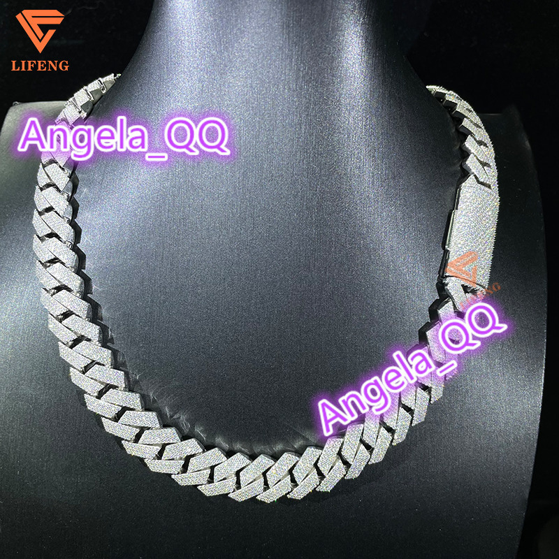 Hot Selling 15mm Full Moissanite Diamond 925 Silver Cuban Necklace Fashion Jewelry Necklace Light Luxury Hip Hop Necklace