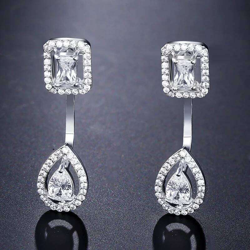 ZAKOL Fashion Geometric Square Water Drop Zircon Earrings for Women Elegant Shiny Crystal Bridal Earring Jewelry Set Gift