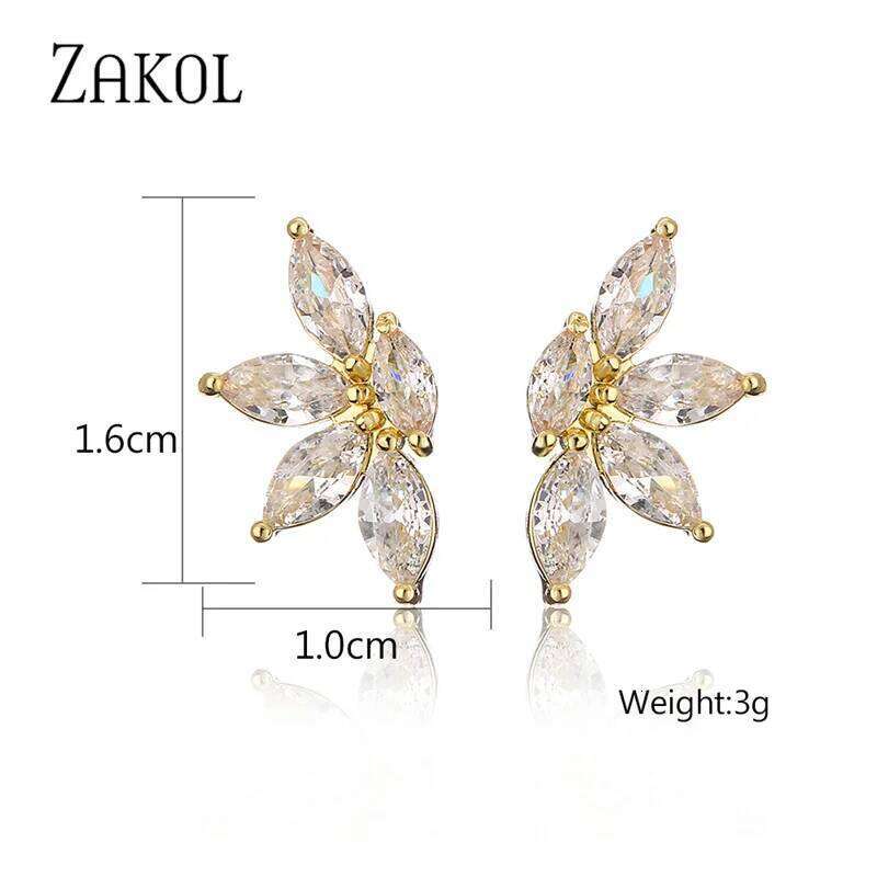 ZAKOL Korean Fashion Marquise Cut Cubic Zircon Stud Earrings for Women Simple Leaf Student Party Daily Jewelry 2023 New