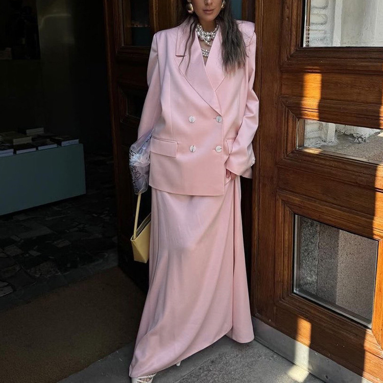 Commuting Style Spring and Autumn New Satin Half-Length Skirt Suit for Women free shipping with Turn-Down Collar Long Sleeve Blazer High-End Two-Piece