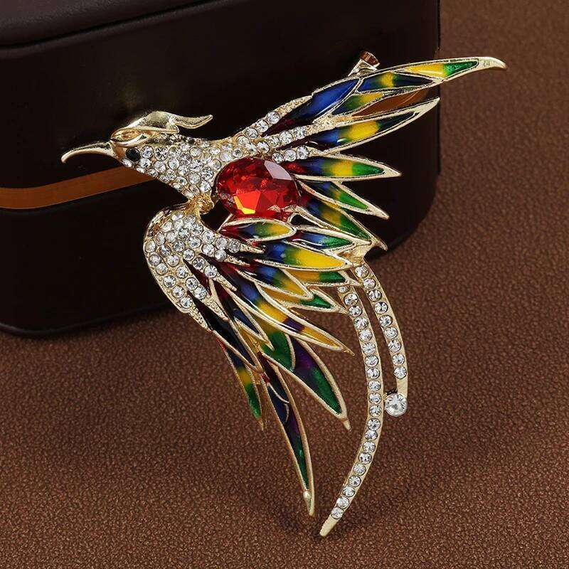 Multicolor Crystal Phoenix Brooch Pin For Women Men Enamel Flying Beauty Bird Party Office Accessories Gifts