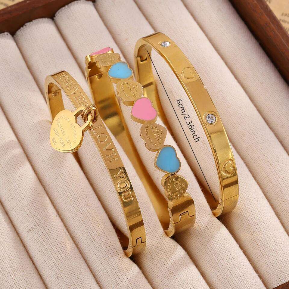 ZAKOL Exquisite Heart-shaped Stainless Steel Bracelet Set Fashion Durable Stackable Jewelry High-end Birthday Party Gift