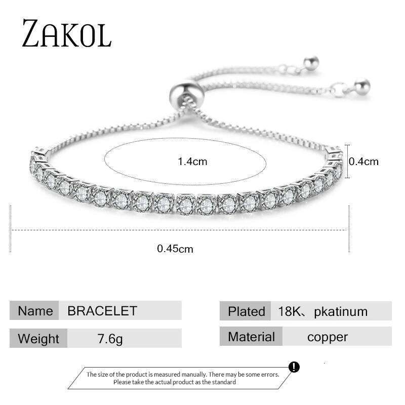 ZAKOL Fashion Cubic Zirconia Tennis Bracelets Bangle for Women White Round Crystal Adjustable Bracelet Wedding Jewelry