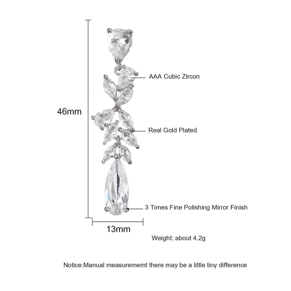 ZAKOL Sliver Color Teardrop Zirconia Bridal Earring for Women Charm Buling AAA CZ Crystal Wedding Party Jewelry Gift