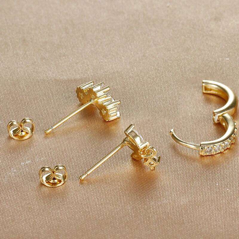 ZAKOL 3PCS Luxury Star Pendant Piercing Earrings Set For Women Crystal Zircon Punk Ear Studs Earring Lady Jewelry aretes