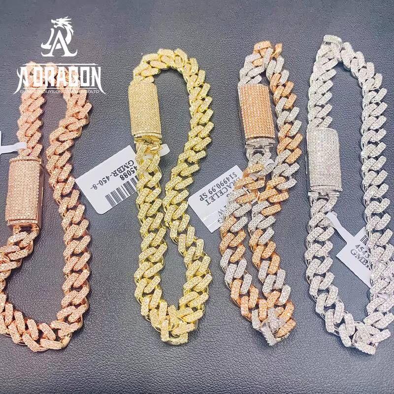 15mm Custom Fashion Iced out Moissanite Necklace with Diamond Tester Hip Hop Cuban Bracelet