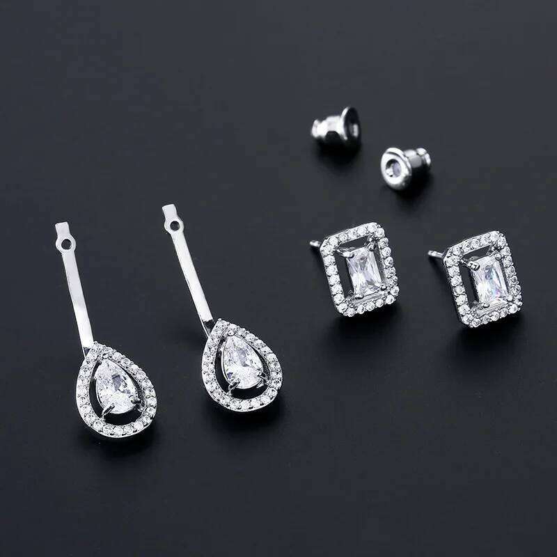 ZAKOL Fashion Geometric Square Water Drop Zircon Earrings for Women Elegant Shiny Crystal Bridal Earring Jewelry Set Gift