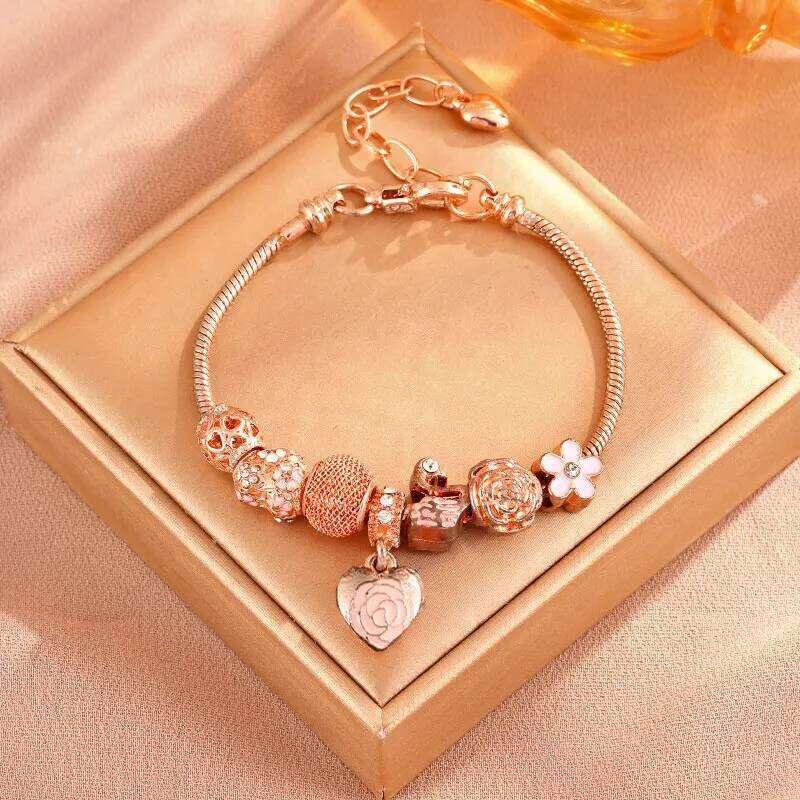 ZAKOL 1pcs Fashionable Multi-Element Accessories Dripping Oil Rose Love Little Swan Bracelet Jewelry, Daily Party Jewelry Gift