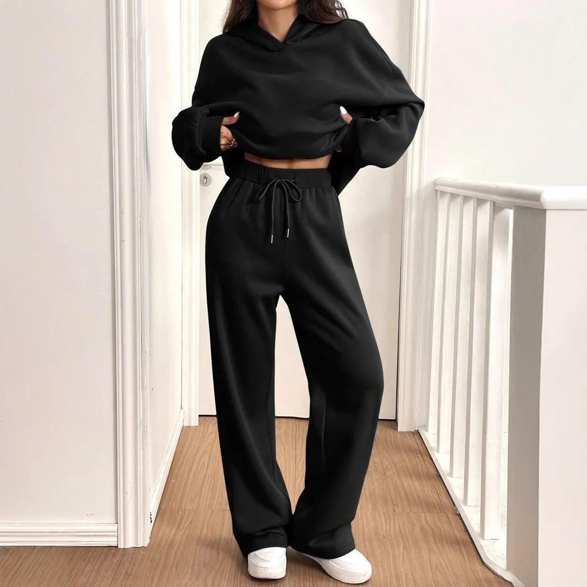 Autumn Winter Sports Suit Women Hooded Long-sleeved Pullover Sweatshirt Drawstring Sweatpants Conjunto Dos Piezas Mujer Invierno 251215
