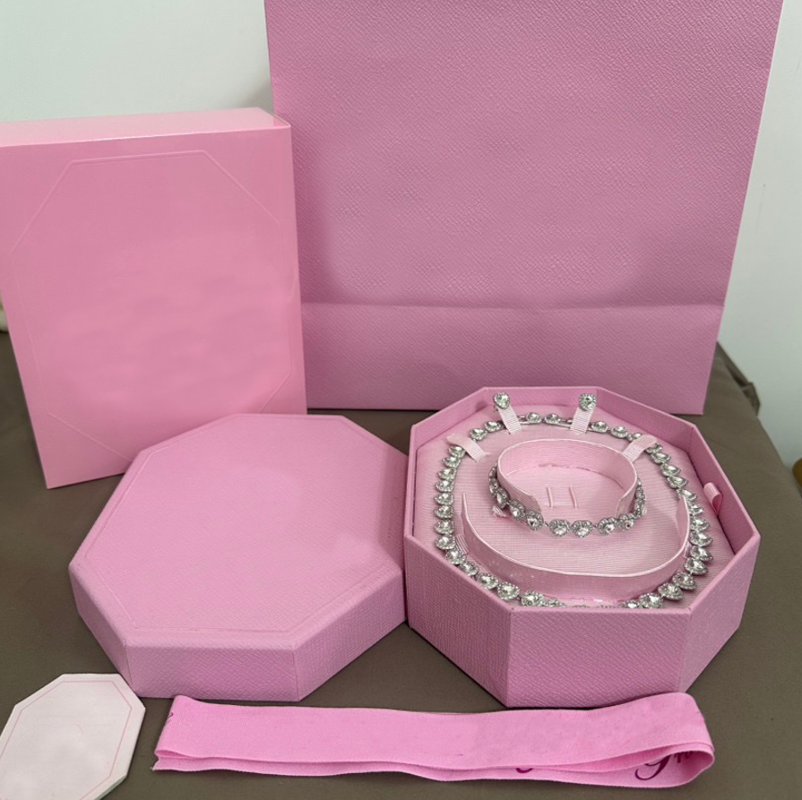 Una Angelic Tennis designer Necklace bracelet earring Jewelry sets classic charm ladies' crystal dia ice chain necklace stainless steel gold-plated gift Pink box