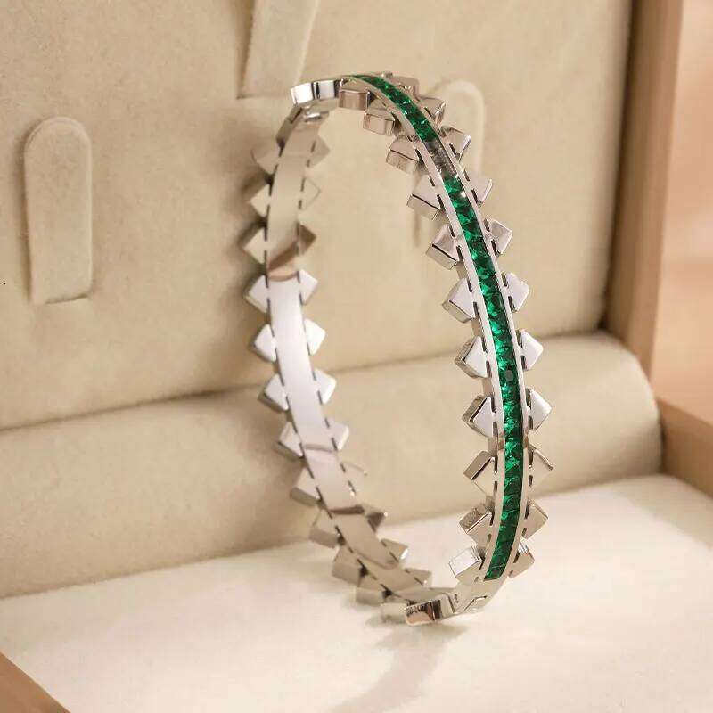 ZAKOL Fashion Stainless Steel Triangular Square Green Zircon Bracelet Suitable For Women Party Daily Wear Jewelry Gift