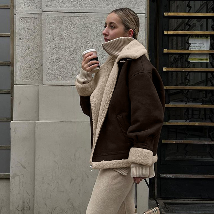 Winter New Loose Suede free shipping for Women, Short Lamb Wool Warm Retro Jacket