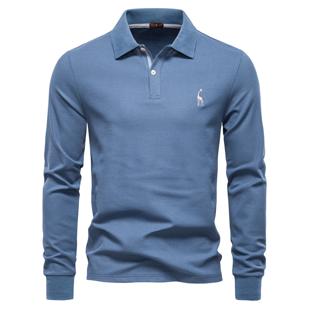 WOZK autumn men's solid color long sleeved polo shirt with a lapel casual top, versatile and high-quality polo shirt for men