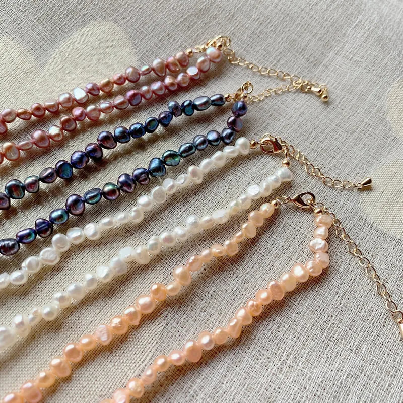 4-5mm Natural Freshwater Pearl Necklaces for Women White Purple Real Small Irregular Baroque Pearl Short Choker Collar Jewelry 251223