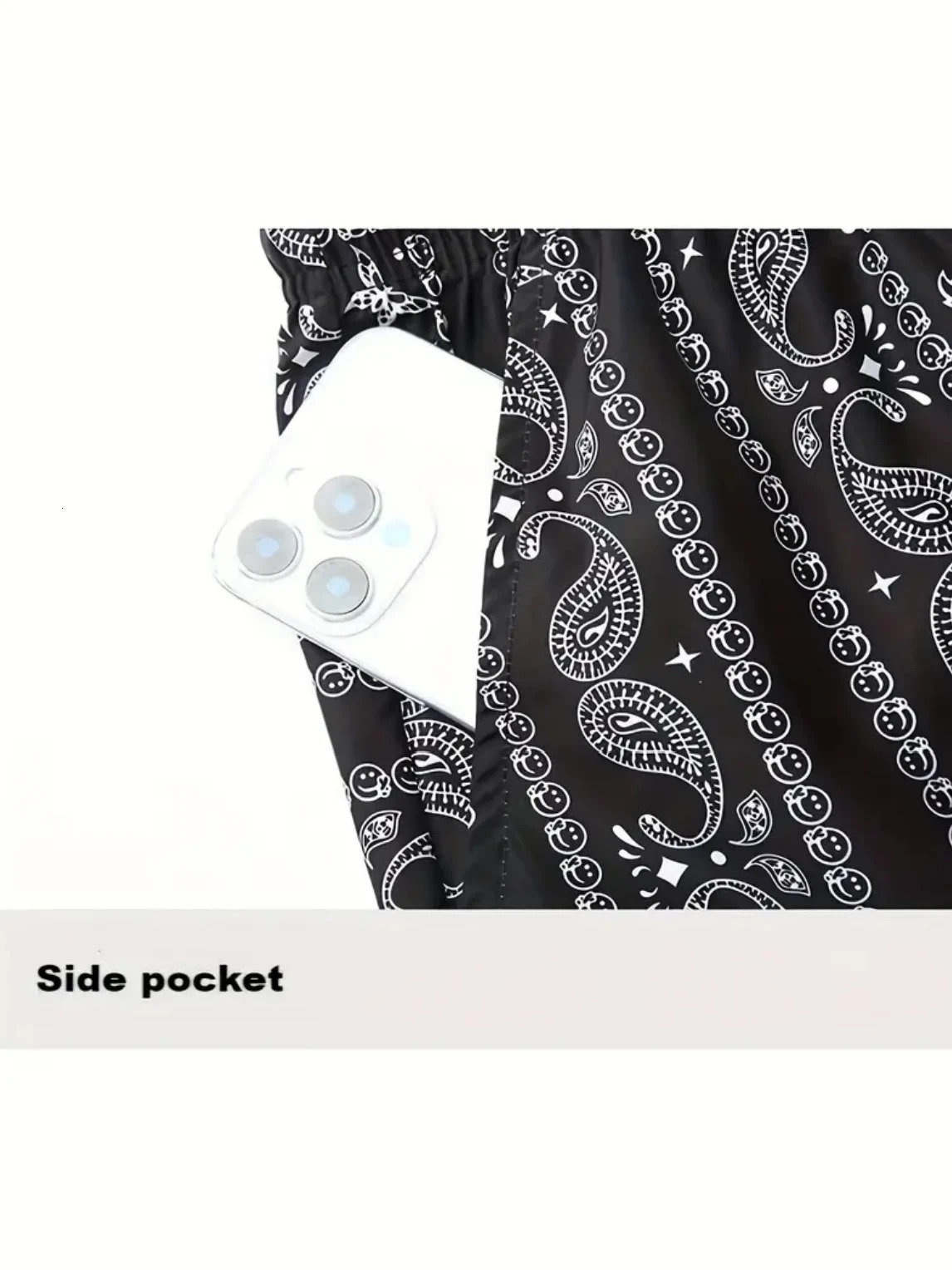 Mens Bandana Print Shorts Summer Loose Casual Elastic Waist Black Fashion Hip Hop Beach Shorts 251223