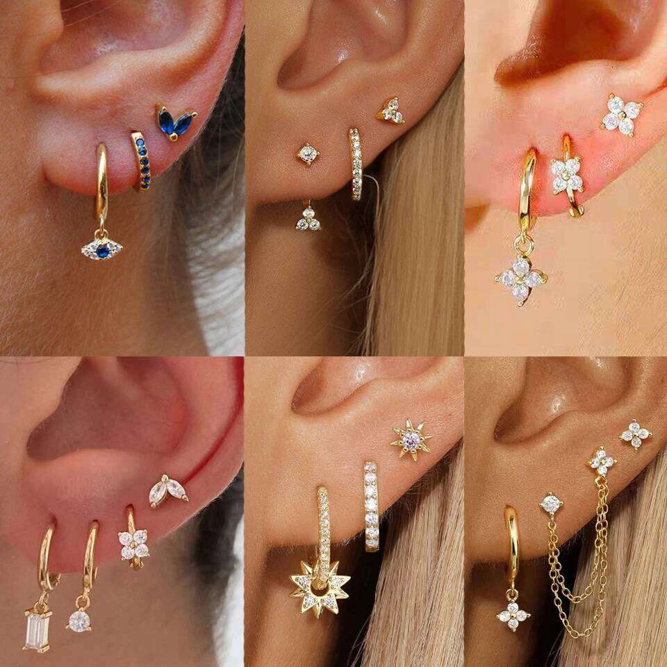 ZAKOL Classic Four-leaf Flower Marquise Zircon Stud Set for Women Unique Punk Unisex Rock Earring Piercing Jewelry