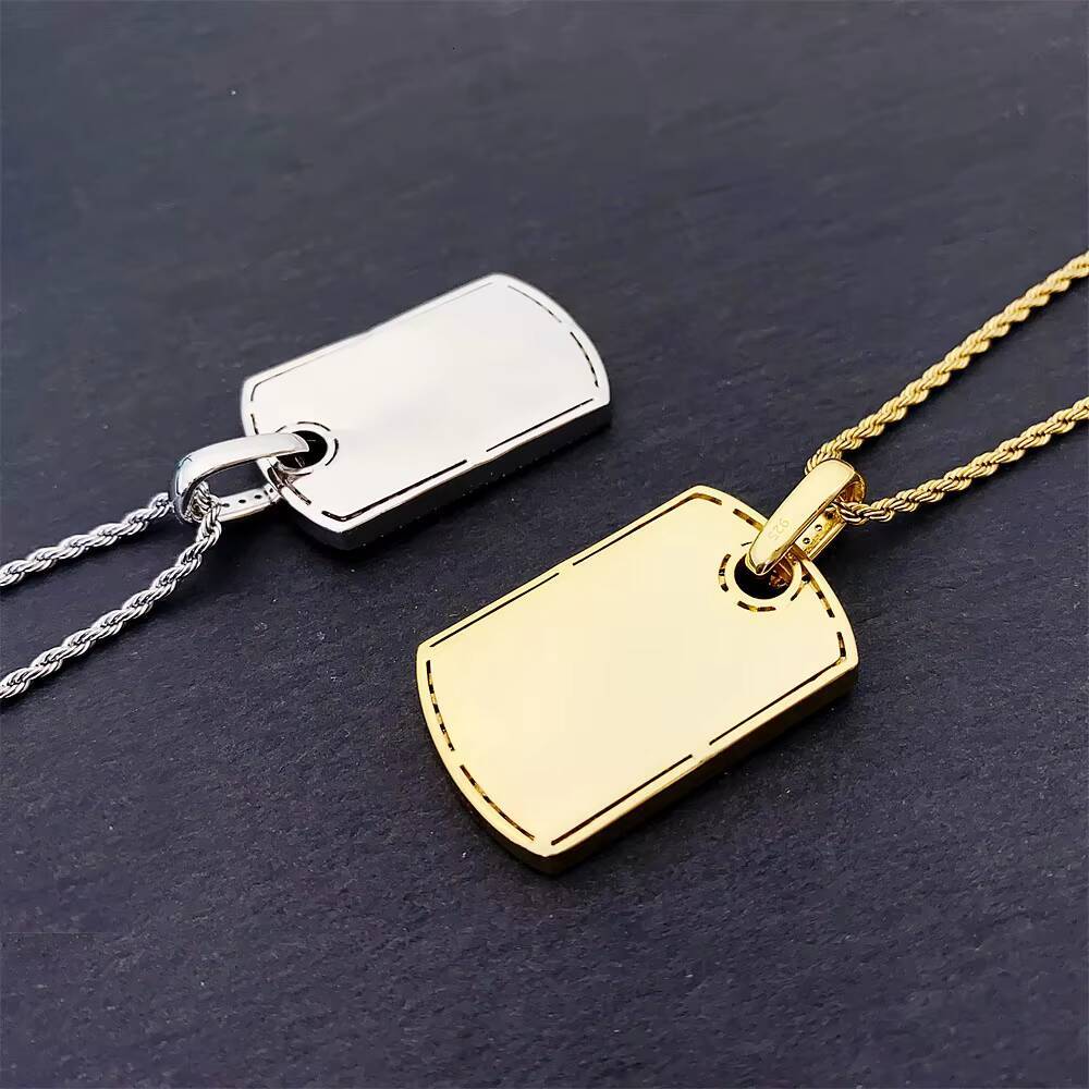 European American Hip-Hop Square Pendant Necklace Sporty Style Copper Inlaid MoissaniteVVS Bamboo Chain Unisex
