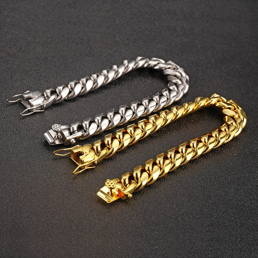 6mm-14mm18k Gold Plated Stainless Steel Cuban Bracelets Curb Cuban Link Chain Bracelets For Hiphop Jewelry 251223