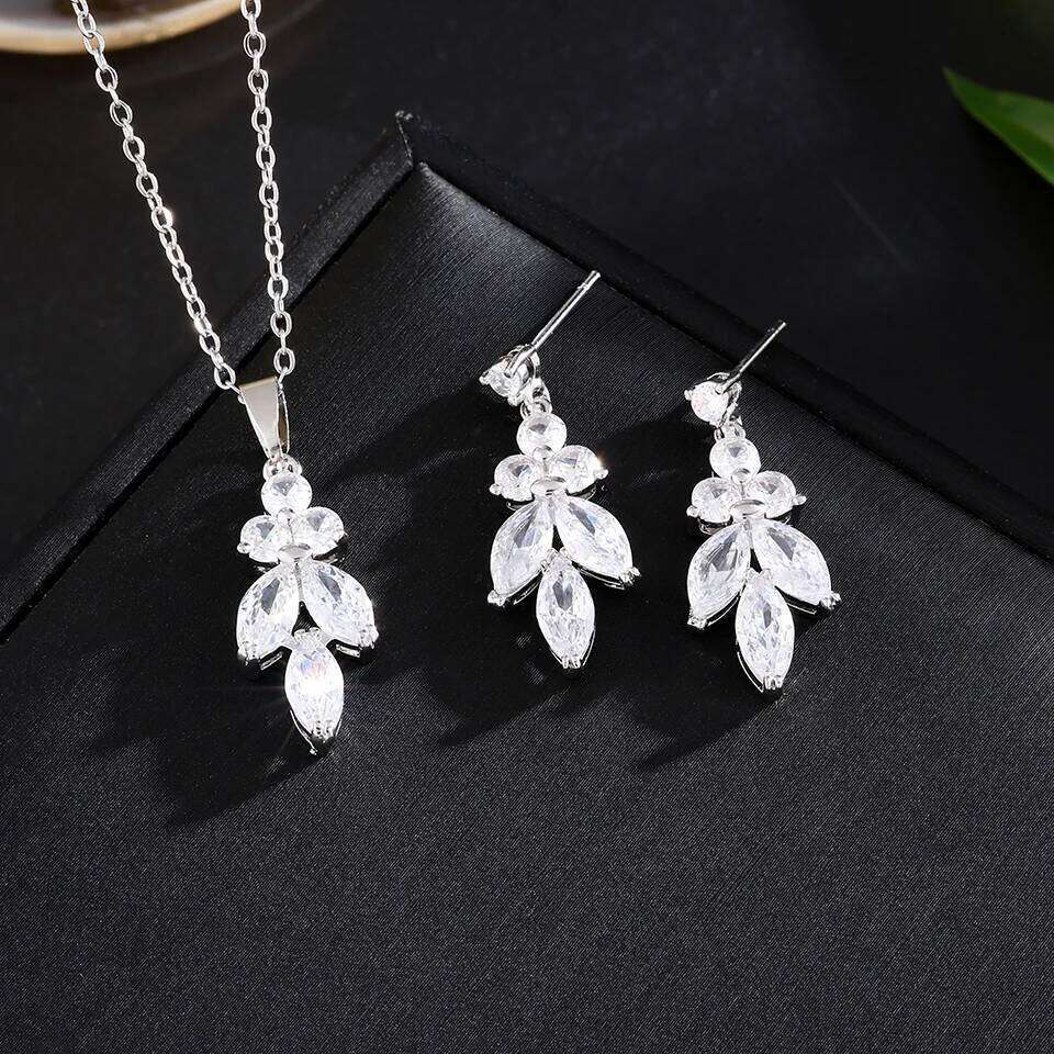 ZAKOL Classic Marique Leaf AAA Zircon Earrings Necklace Wedding Set With Pink Box Birthday Christmas Jewelry Gift