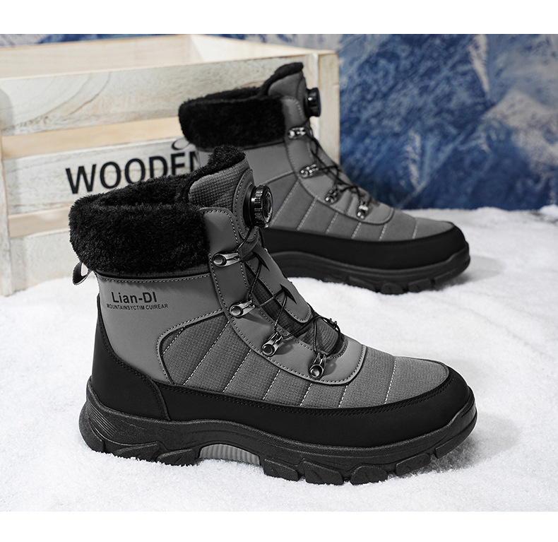 Snow Boots Men Women Large Cotton Boots with Velvet Mid Top High Top Martin Boots for Warmth and Comfort