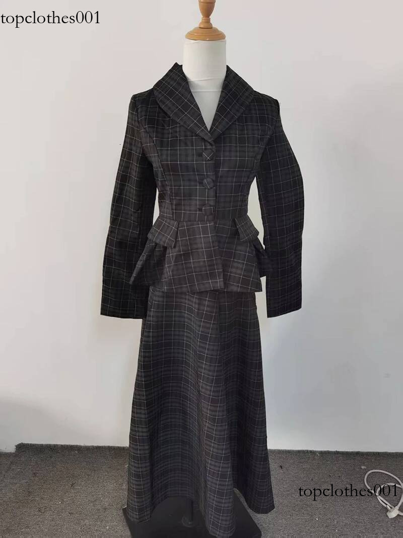 Insozkdg Autumn New British Retro Plaid Waist Slimming Short Suit Coat A-line Long Skirt Two Piece Set Women Outfits