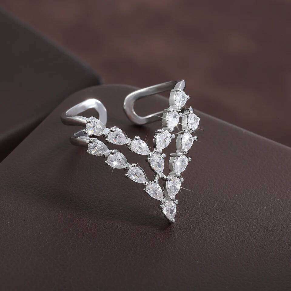 ZAKOL 2 Pcs Fashion AAA Zircon Feather Open Sharp for Women Aesthetic Clear Crystal Engagement Proposal Ring Jewelry Gift