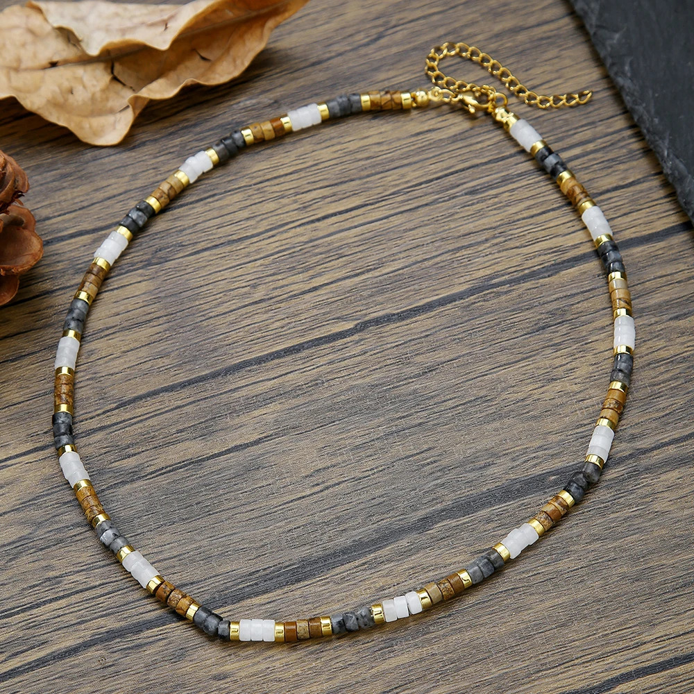 Retro Niche Sense Round Stone Necklace Simple National Style Beaded Collarbone Chain All-Matching Necklaces Female 251223