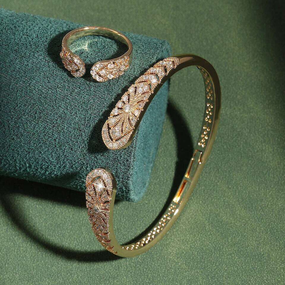 ZAKOL Luxury AAA Zircon Ring Bracelet for Women Elegant Dubai Saudi Bridal Wedding Party Expensive Jewelry Set