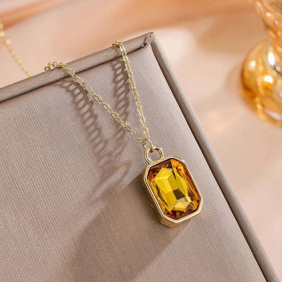 ZAKOL Green Purple Big Square Crystal CZ Pendant Necklace for Women Gold Color Chain Neckalces Collar Jewelry Gift