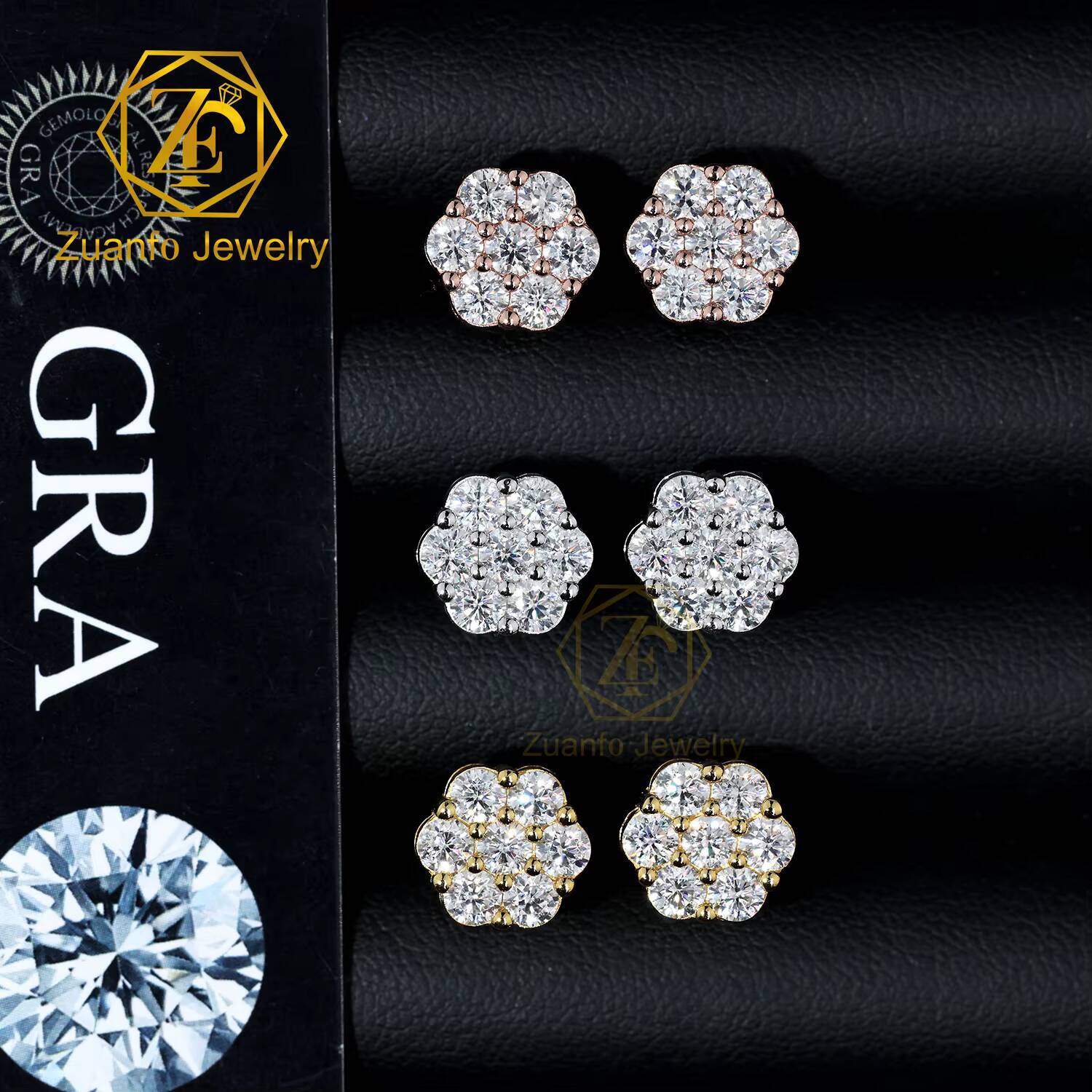GRA Pass Diamond Tester Round Diamond 925 Silver Cluster 6mm 9mm Iced Out VVS Moissanite Jewelry Hip Hop Stud Earrings