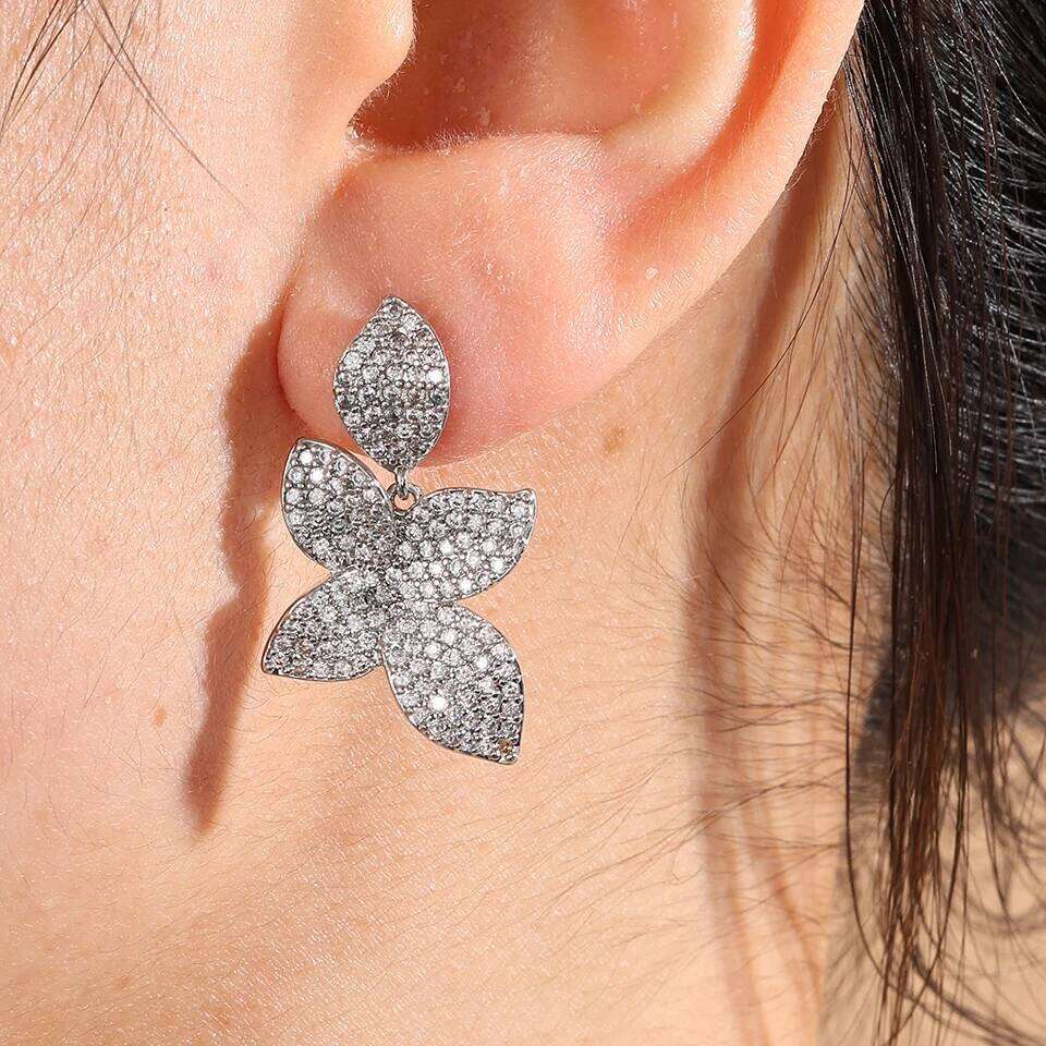 ZAKOL Brand New Micro Paved AAA Zirconia Big Leaf Flower Earrings for Women Luxury Elegant Wedding Jewelry